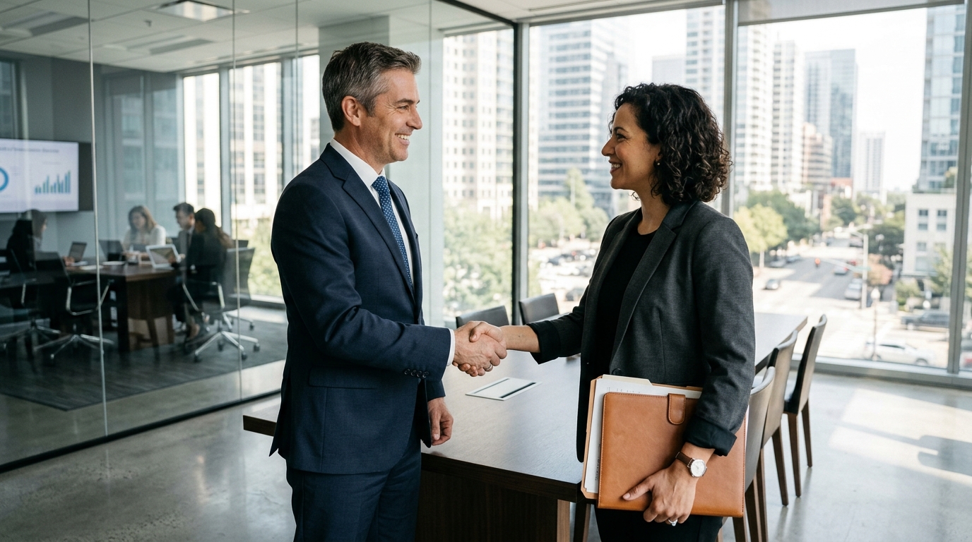 Poignée de main entre deux professionnels lors de la signature d'un accord commercial