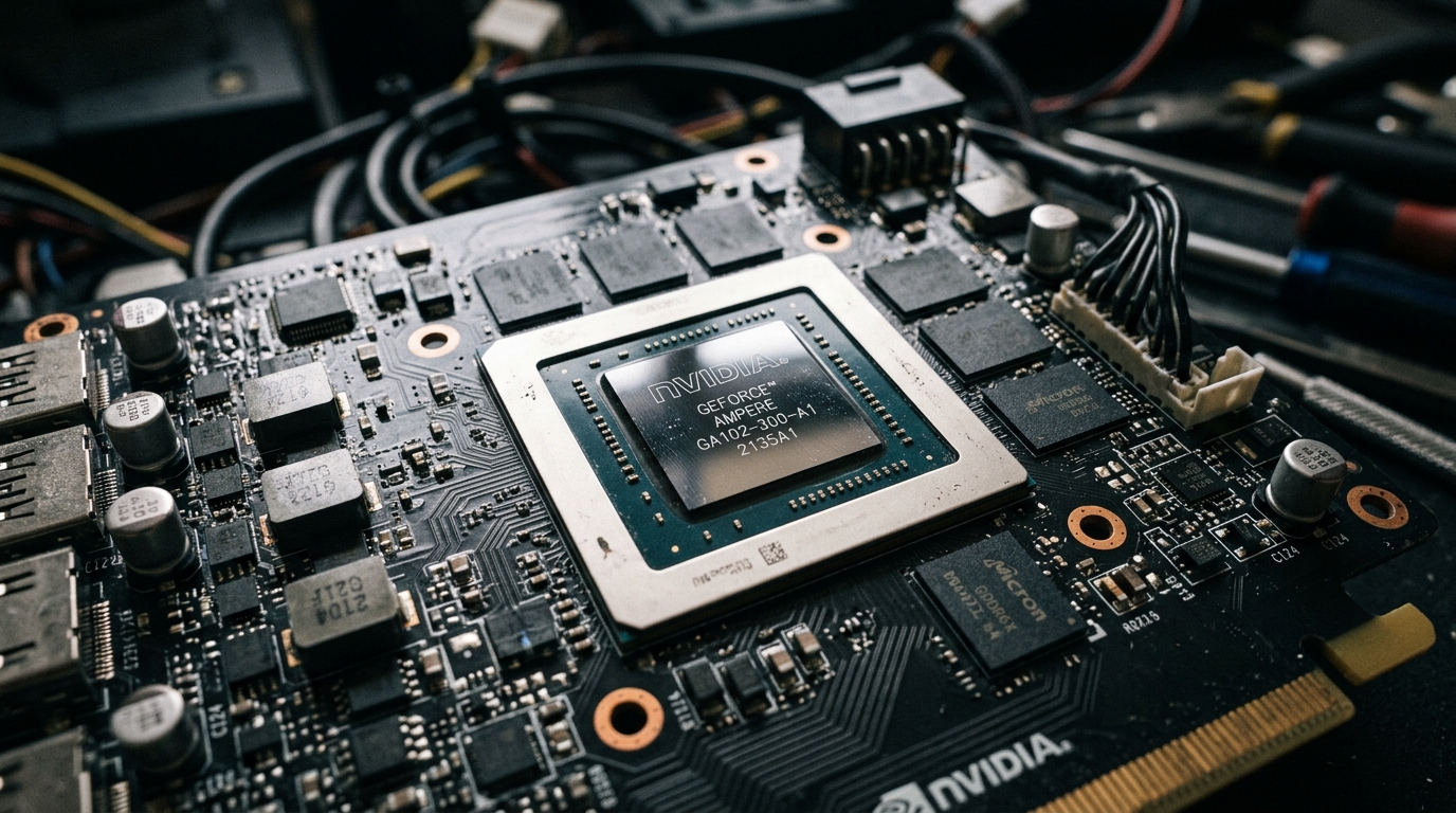 Puce GPU Nvidia sur circuit imprimé en gros plan