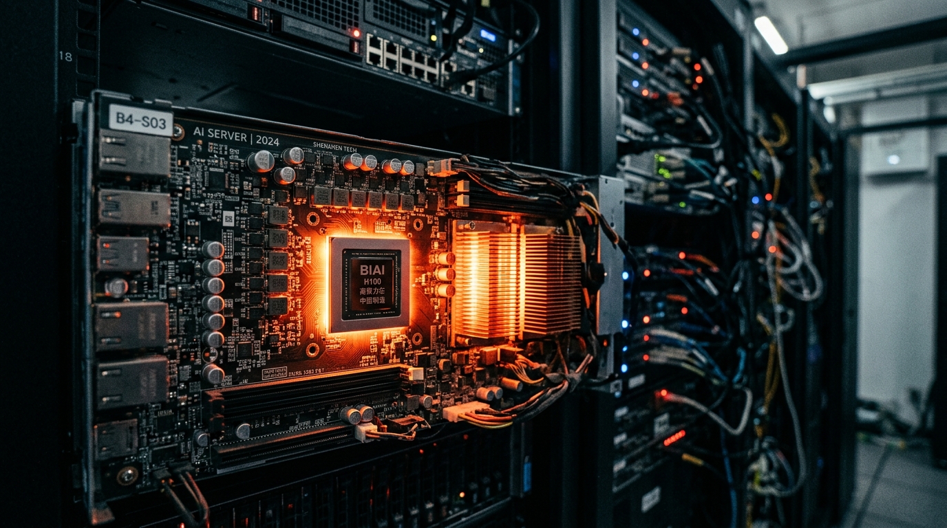 Puces et circuits de serveurs IA en gros plan dans un data center