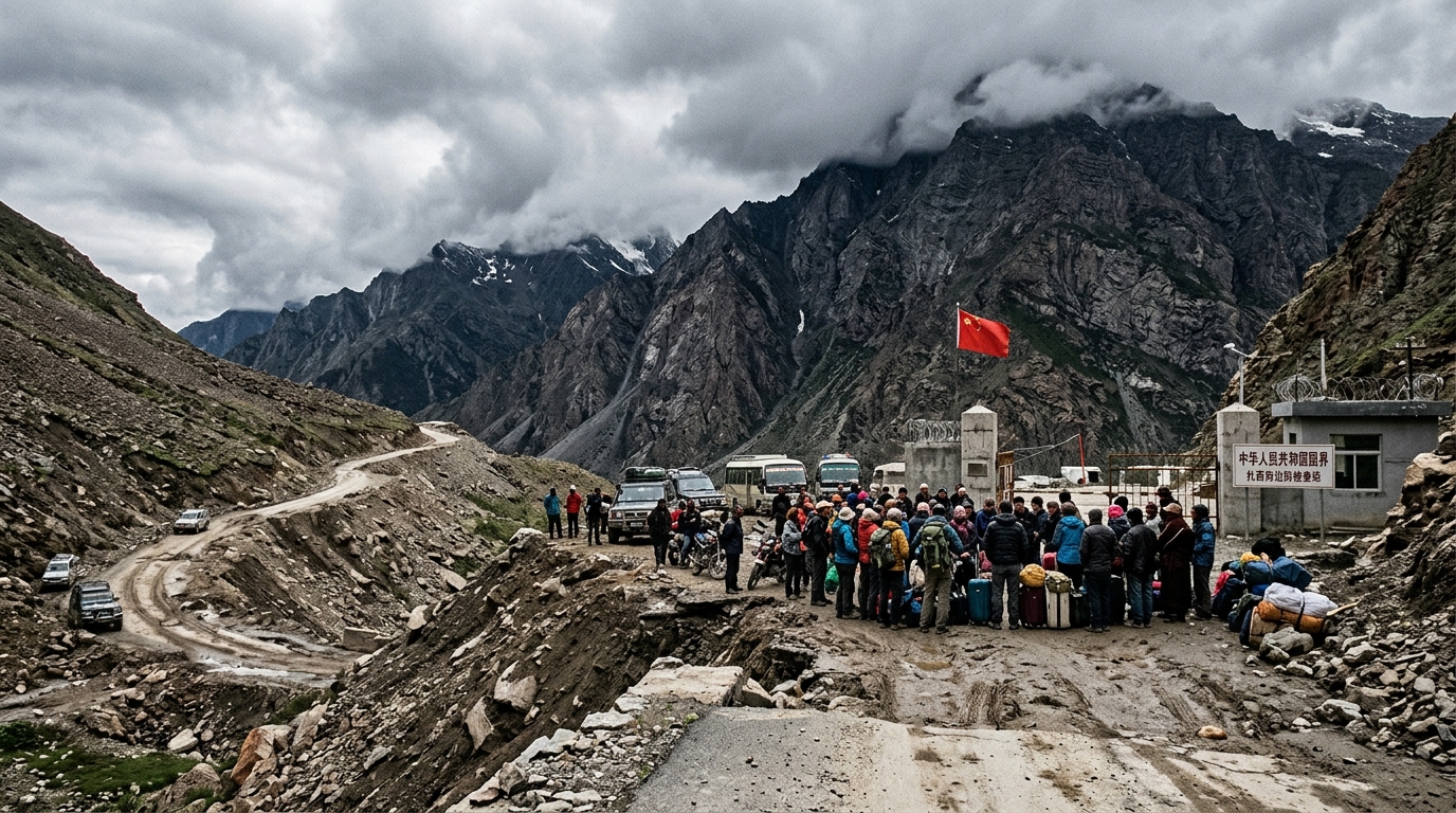 Route himalayenne menant au poste frontière de Gyirong entre le Népal et le Tibet