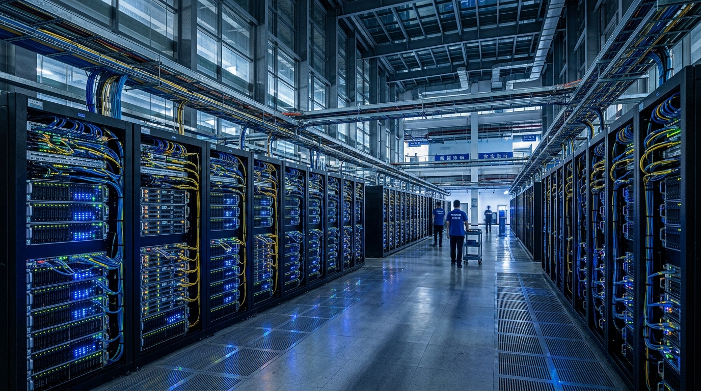 Serveurs d'intelligence artificielle dans un datacenter chinois