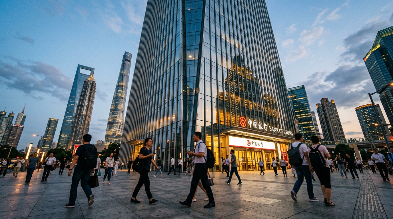 Siège d'une grande banque chinoise dans le quartier financier de Shanghai