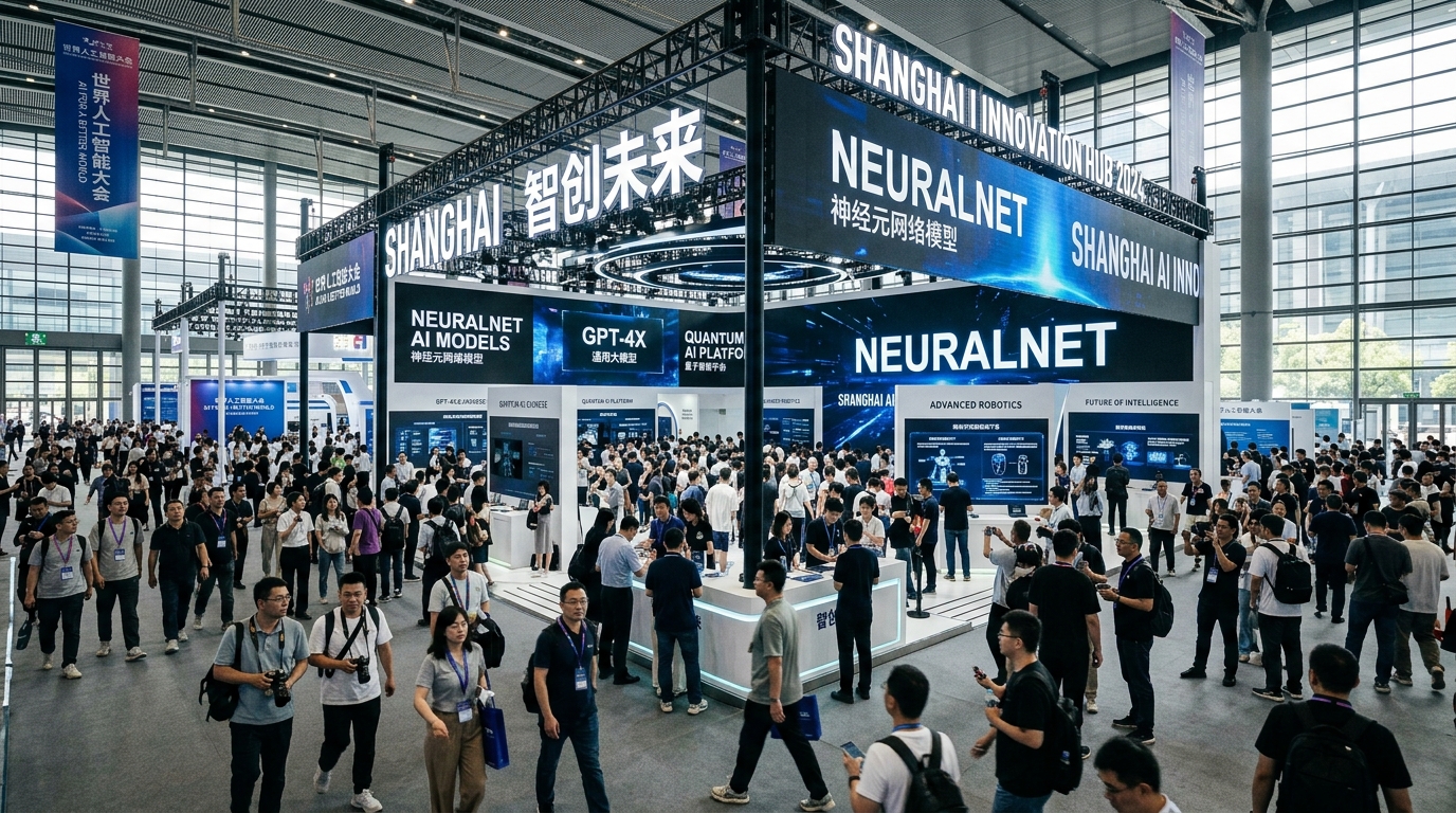 Stand IA lors d'une conférence technologique à Shanghai