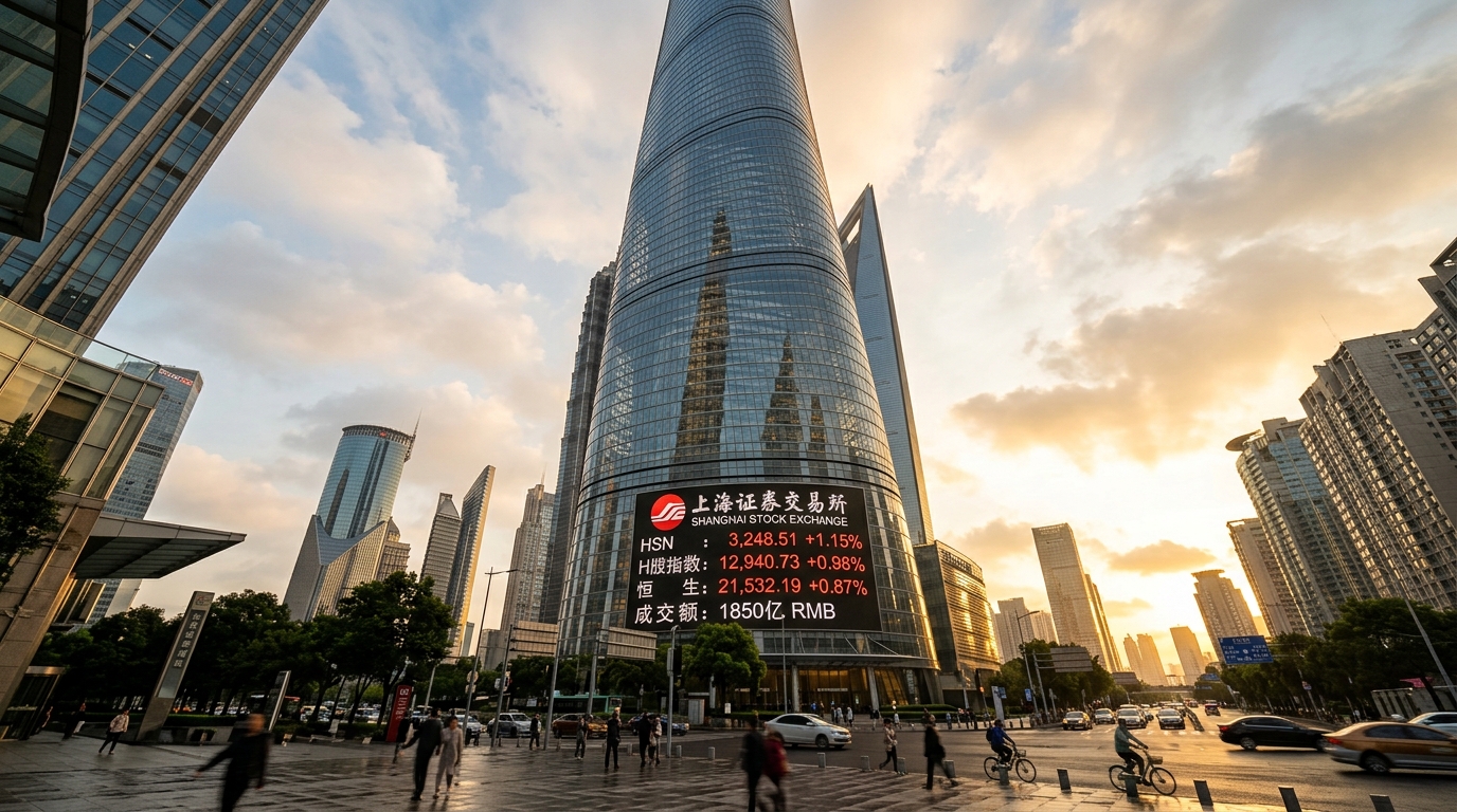 Tour de verre à Pudong Shanghai reflétant les données des marchés financiers