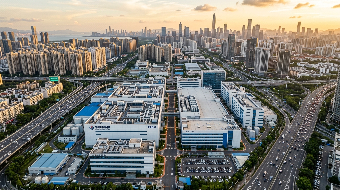 Usine de semi-conducteurs en Chine vue du ciel
