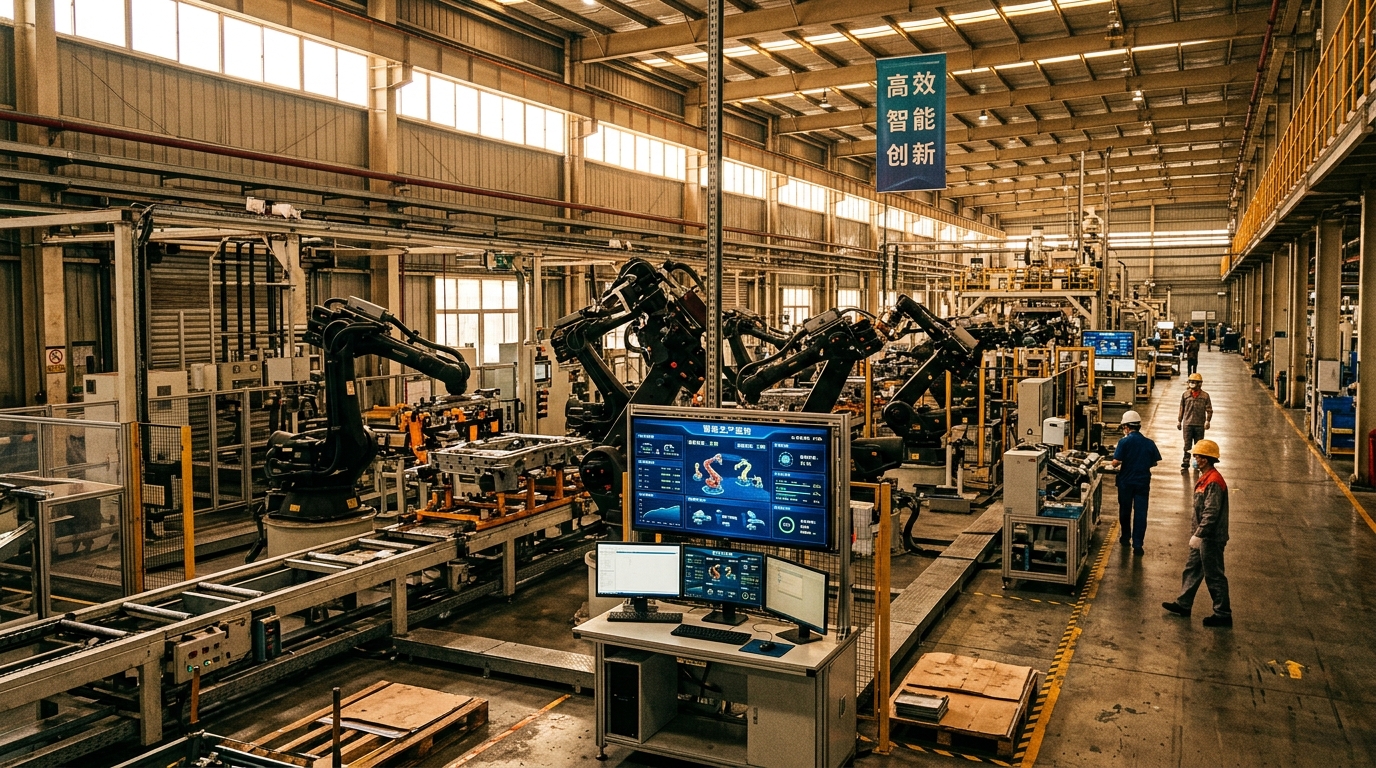 Usine intelligente en Chine avec robots et tableaux de bord IA