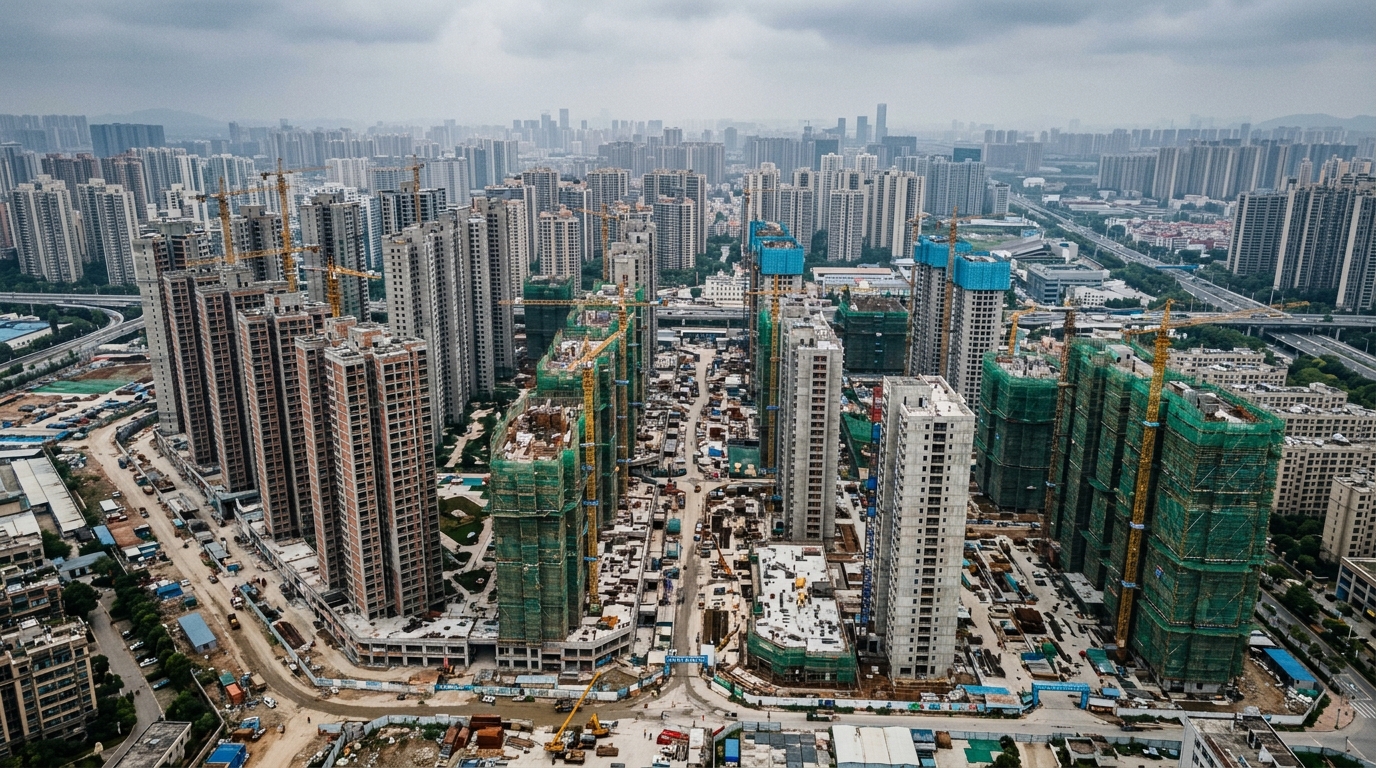 Vue aérienne de chantiers immobiliers résidentiels en Chine