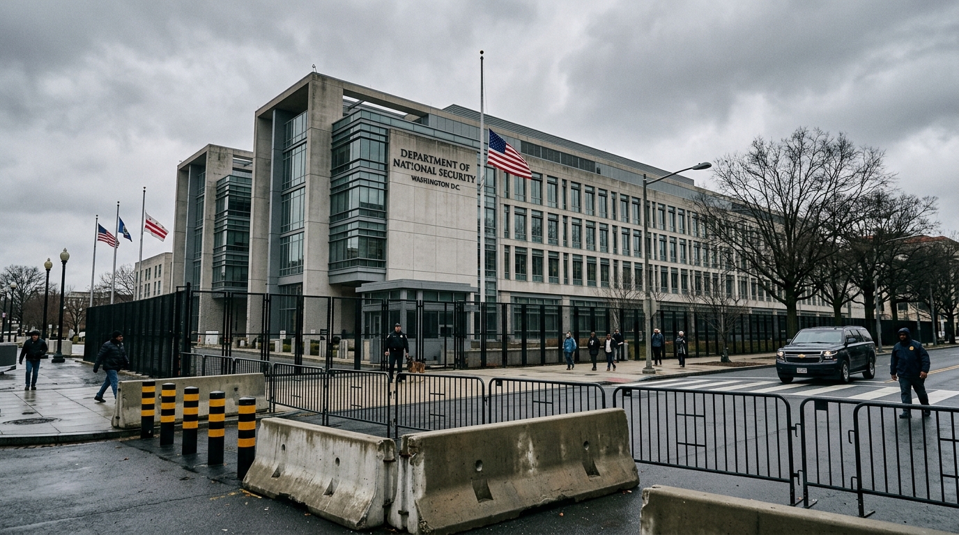 Bâtiment gouvernemental américain à Washington sous un ciel couvert
