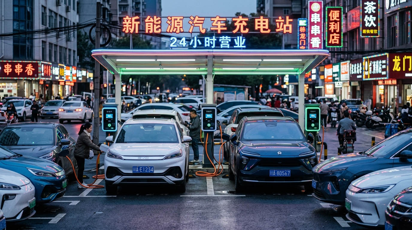 Bornes de recharge pour véhicules électriques dans une ville chinoise