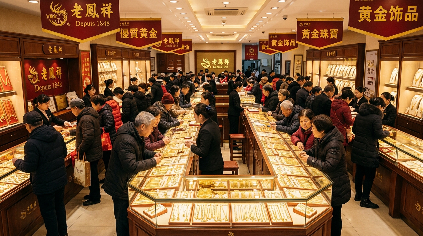 Boutique de bijoux en or en Chine avec des clients