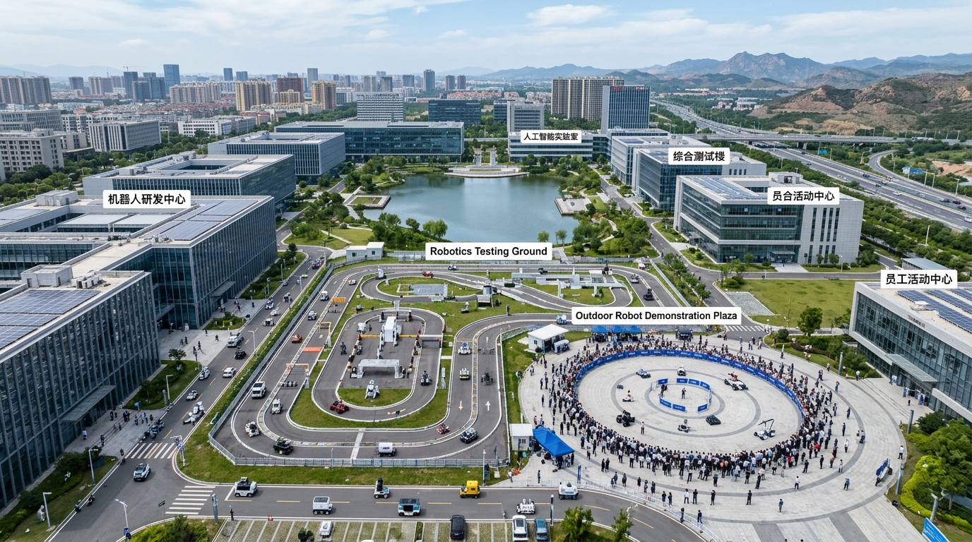 Campus technologique chinois avec installations de test robotique