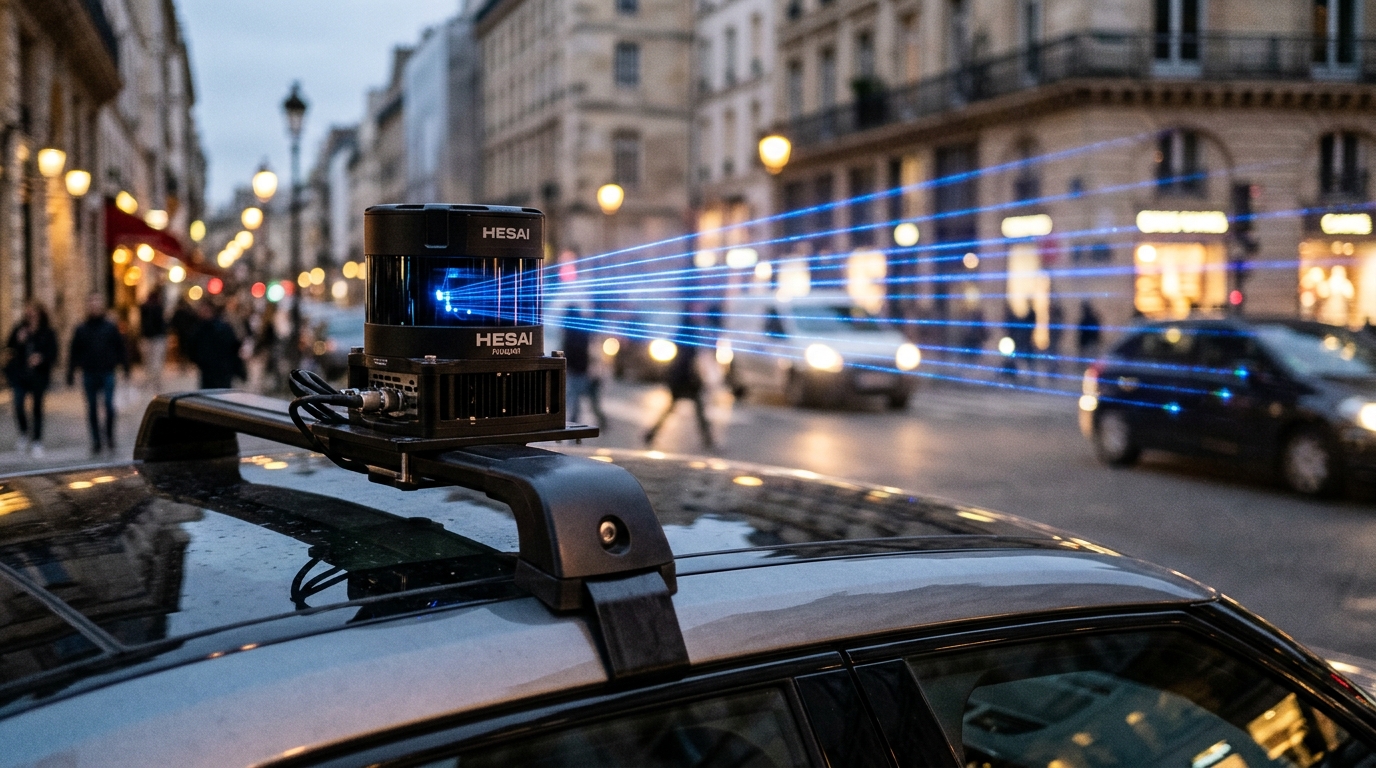 Capteur lidar sur le toit d'un véhicule électrique moderne