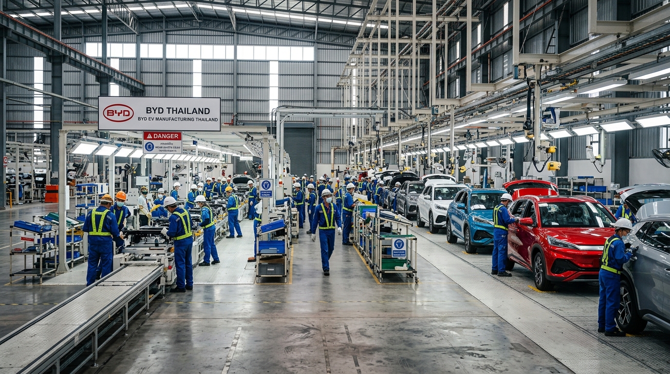 Chaîne d'assemblage BYD en Thaïlande avec véhicules électriques