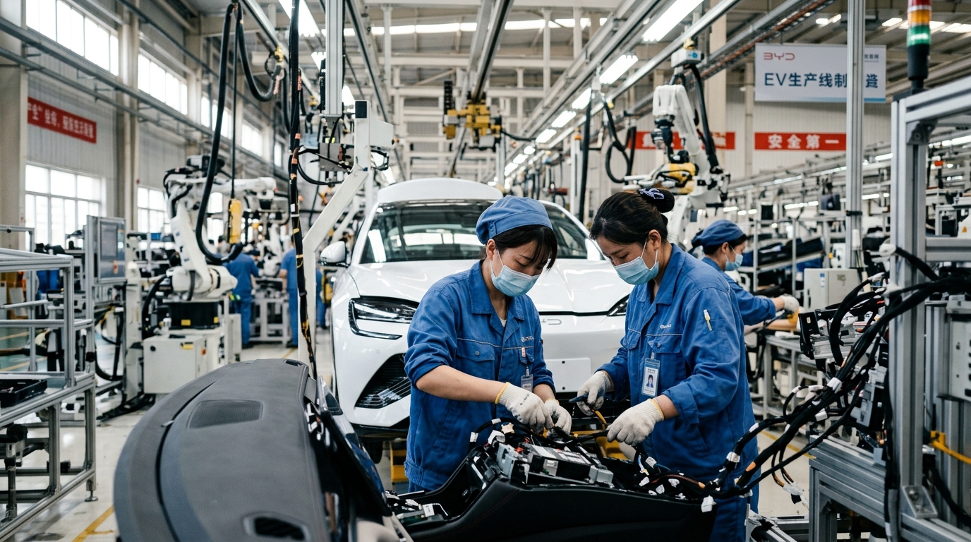 Chaîne de montage de véhicules électriques dans une usine automobile chinoise