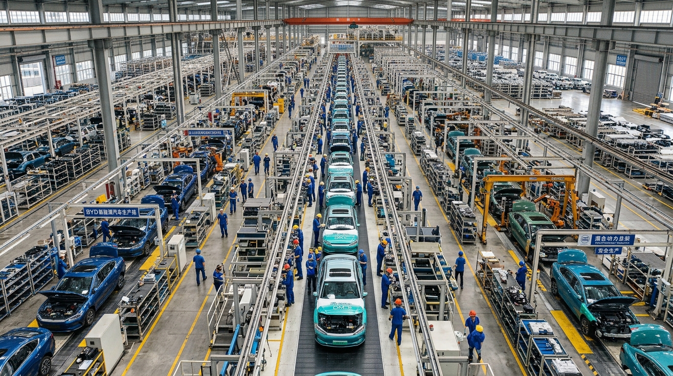 Chaîne de production de voitures hybrides dans une usine chinoise