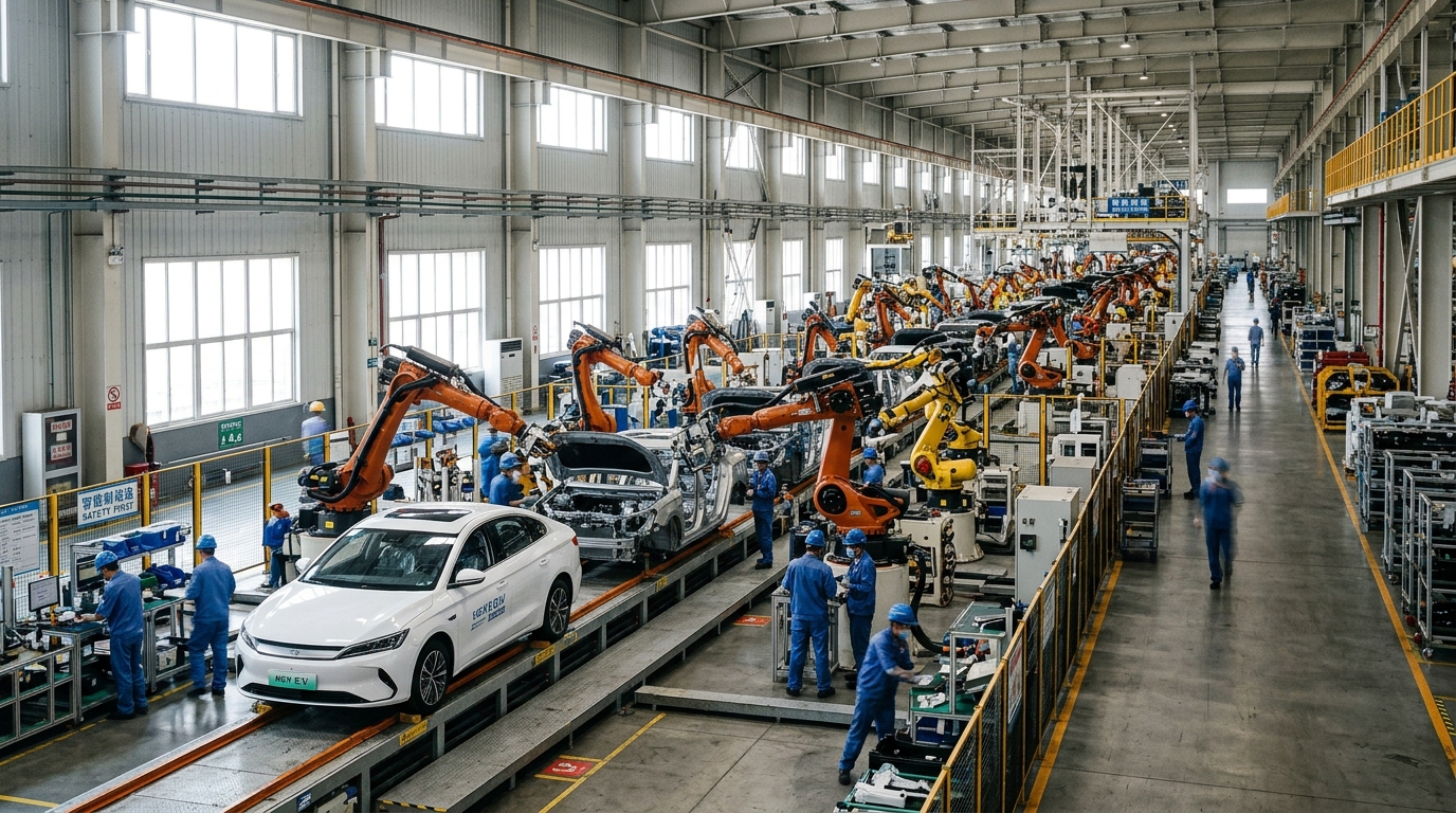 Chaîne de production de voitures hybrides en usine