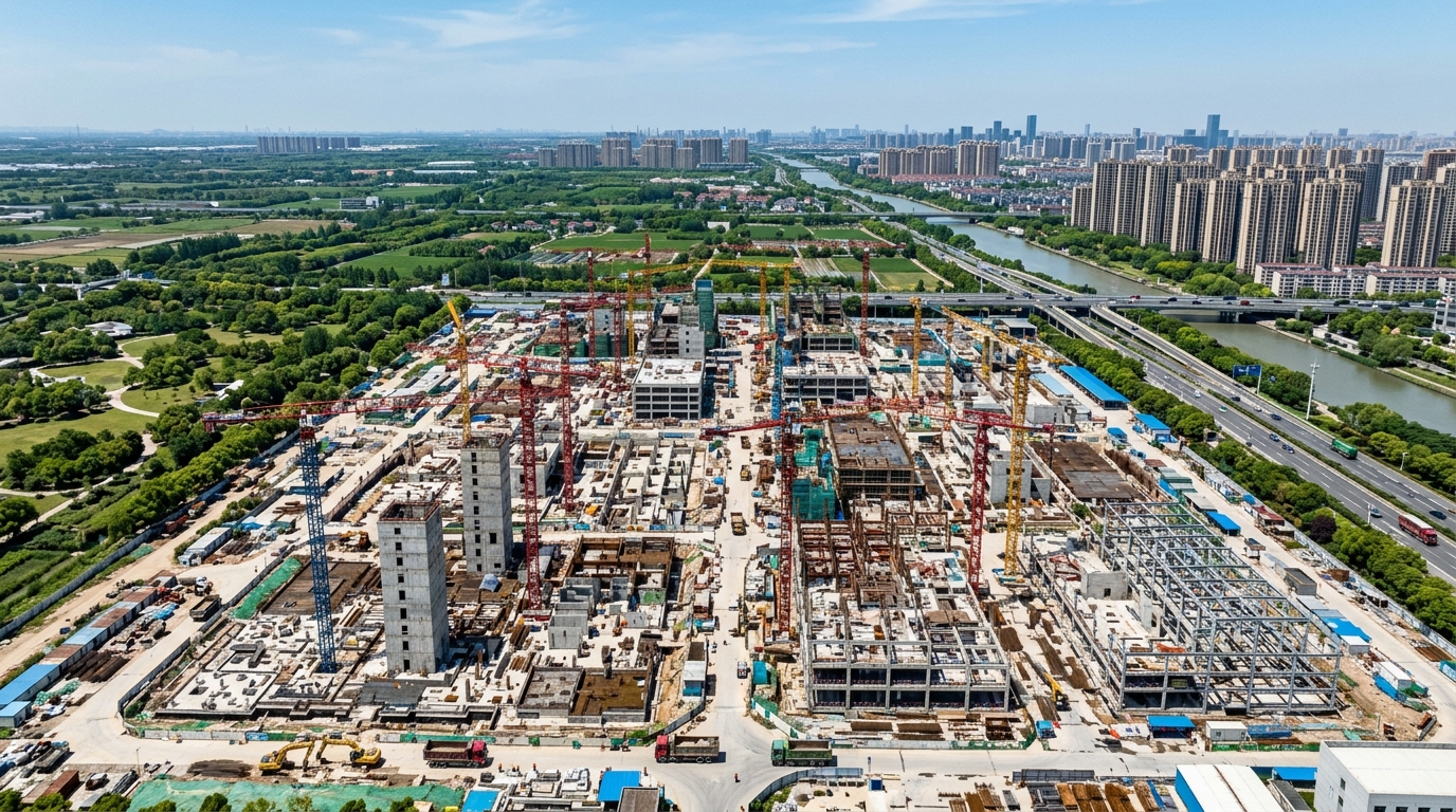 Chantier de construction d'une usine industrielle à Wuxi, Chine