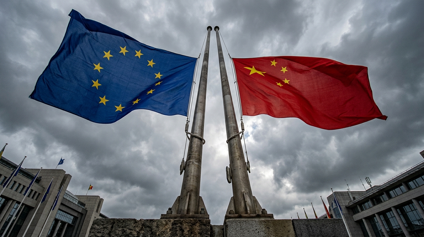 Drapeaux de l'Union européenne et de la Chine côte à côte