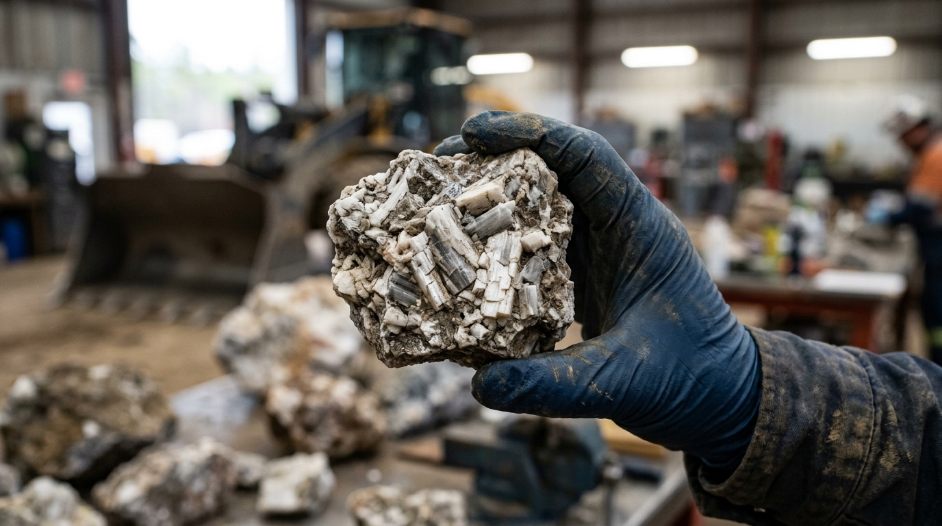 Échantillon de minerai de spodumène lithium extrait d'un gisement en roche dure