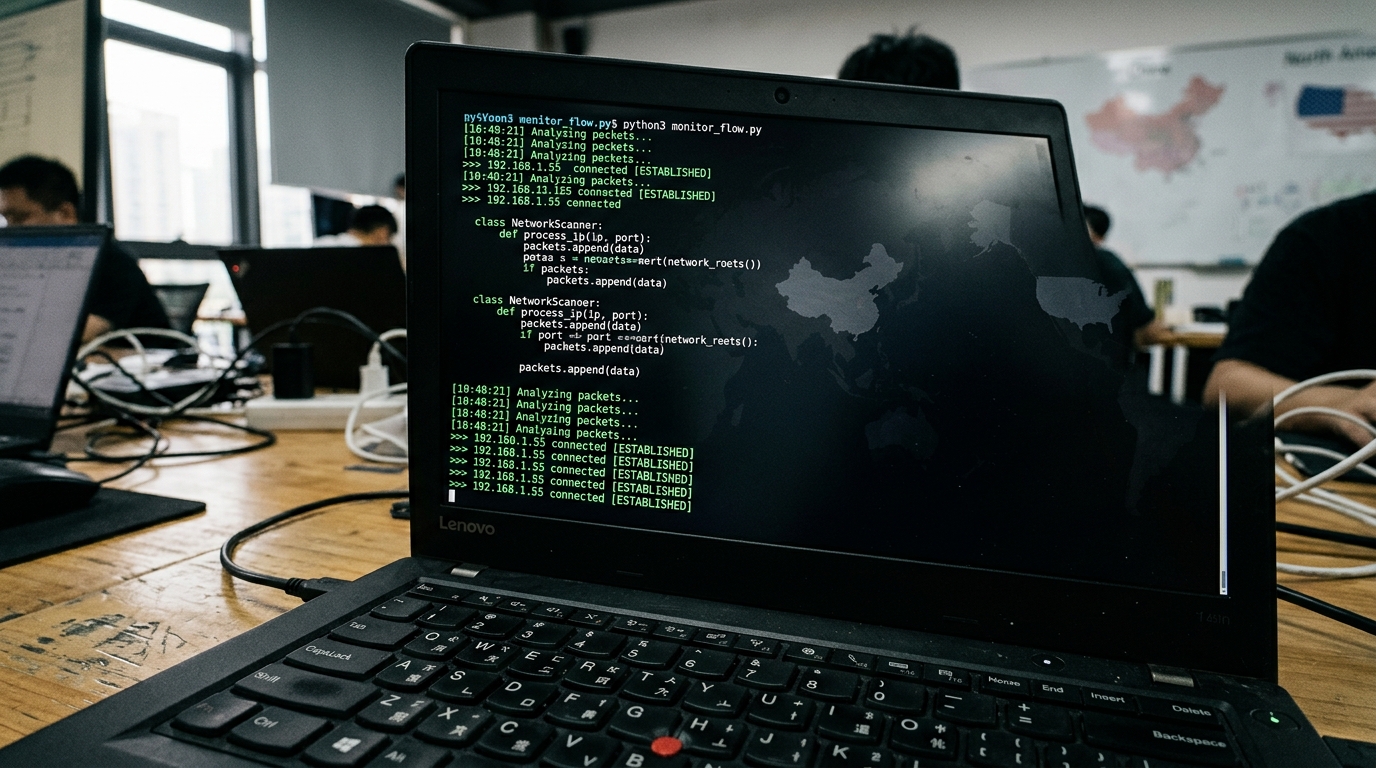 Écran d'ordinateur affichant du code dans le contexte de la rivalité IA sino-américaine