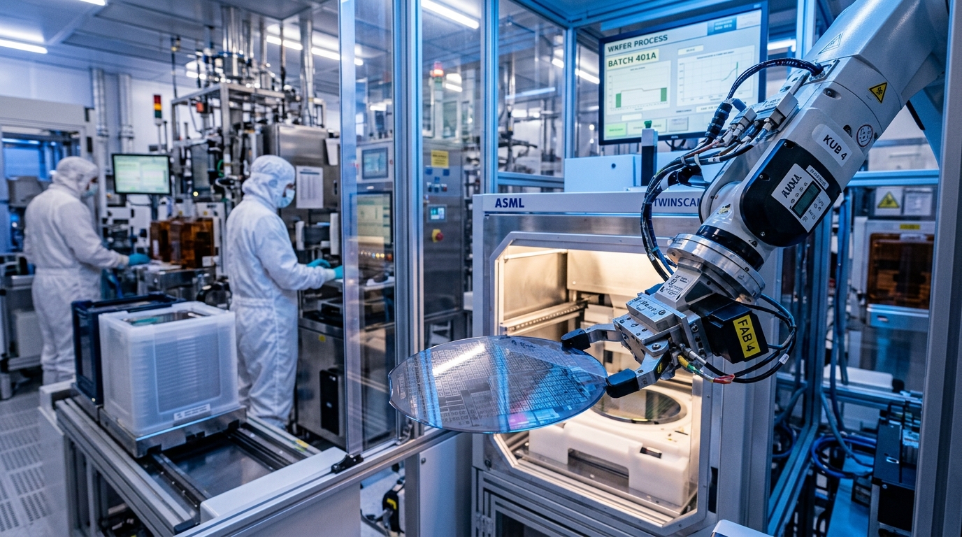 Fabrication de puces semi-conducteurs dans une salle blanche en Chine