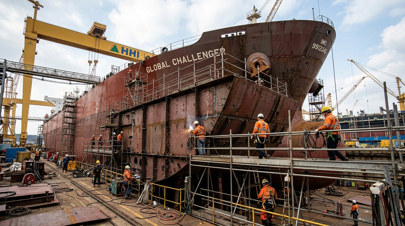 Grand pétrolier brut VLCC en cours de construction dans un chantier naval