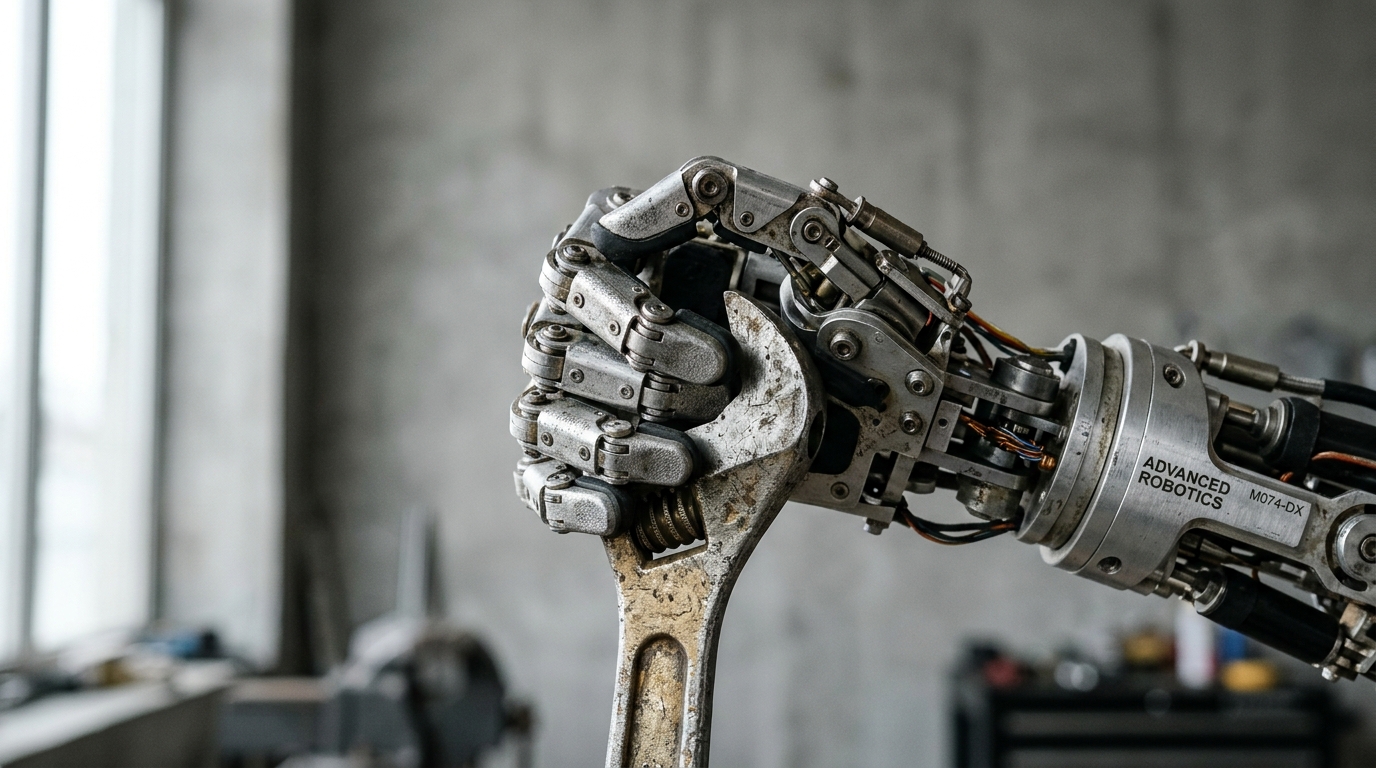 Gros plan sur la main mécanique d'un robot humanoïde