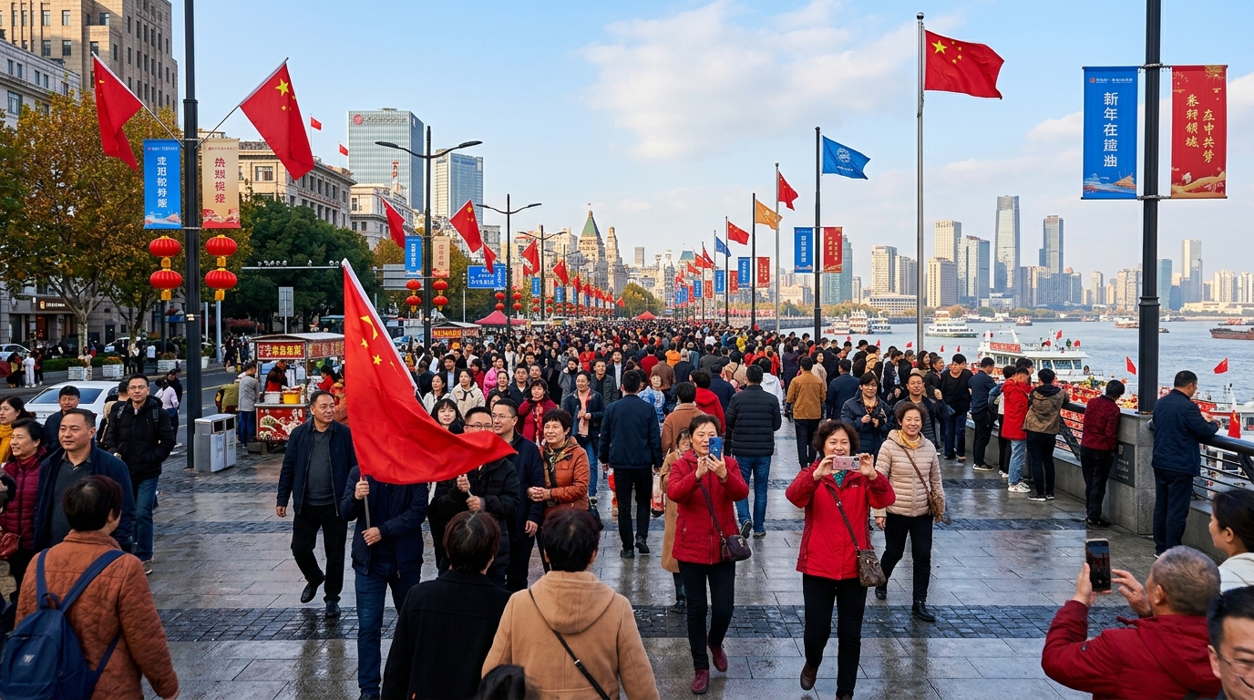 Habitants de Dandong rassemblés pour l'inauguration du pont sino-nord-coréen