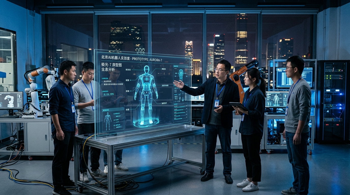 Ingénieurs travaillant sur des schémas de robots dans un laboratoire IA chinois
