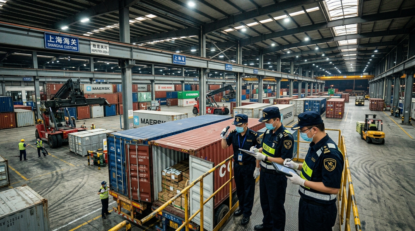 Inspection douanière dans un port de Shanghai