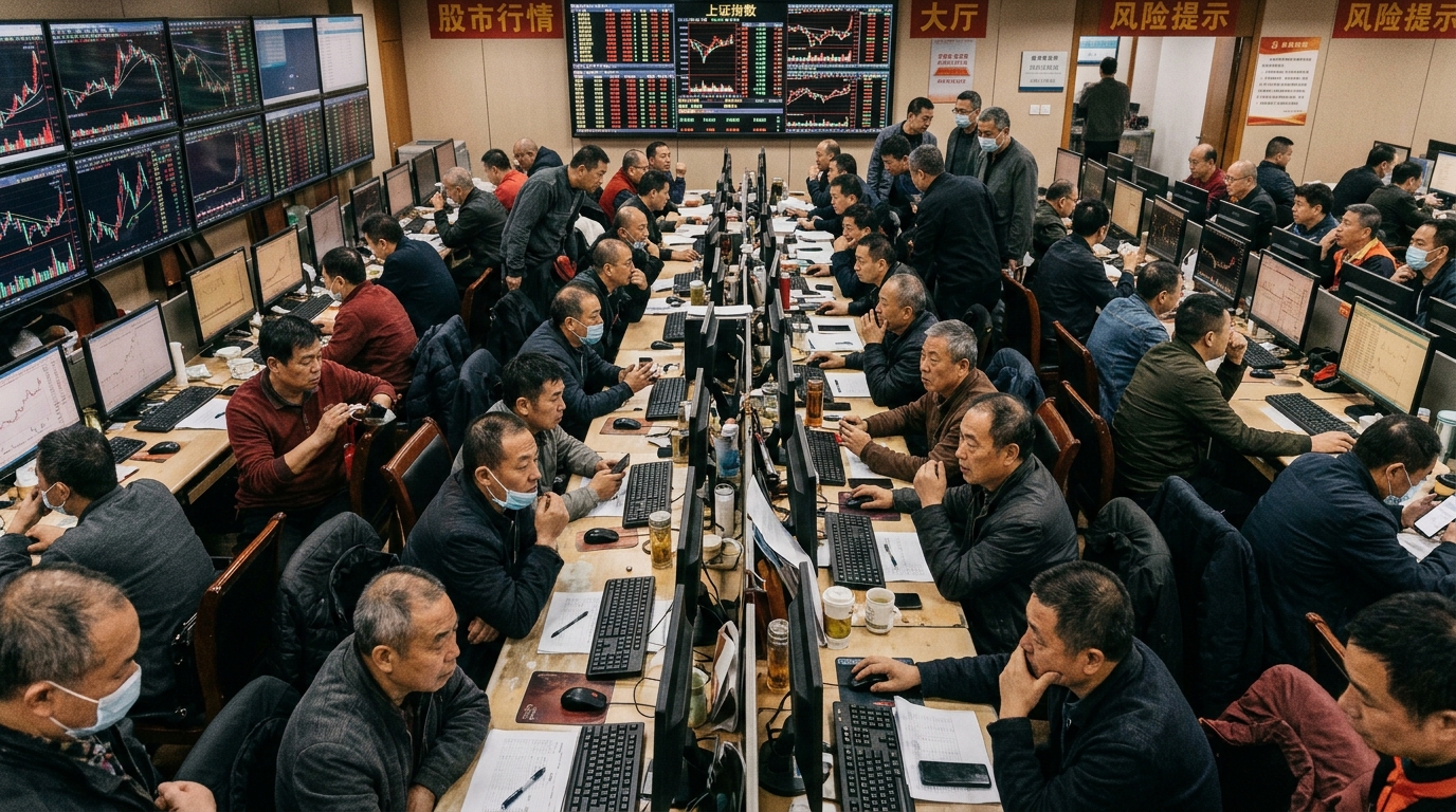 Investisseurs particuliers chinois dans une salle de bourse à Shanghai
