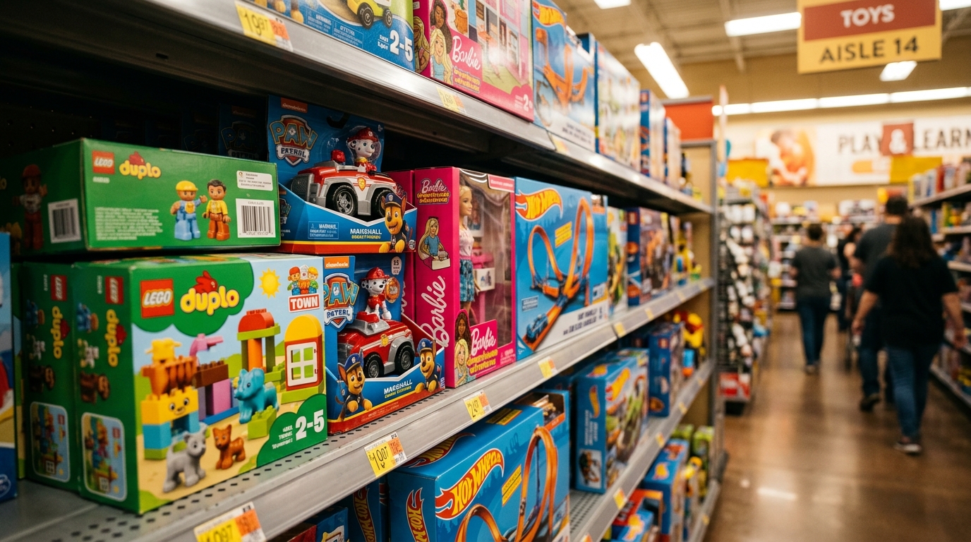 Jouets chinois sur des étagères de magasin américain