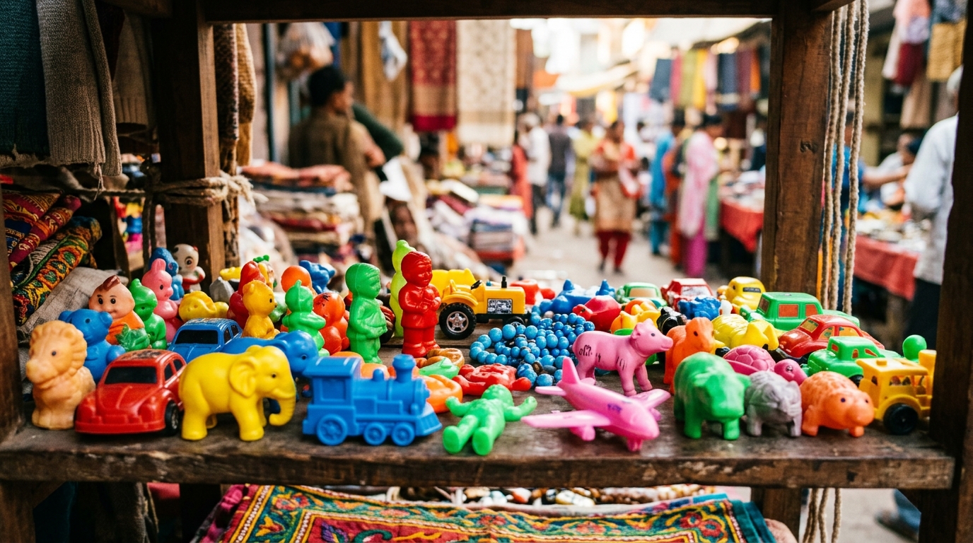 Jouets colorés dans un bazar indien