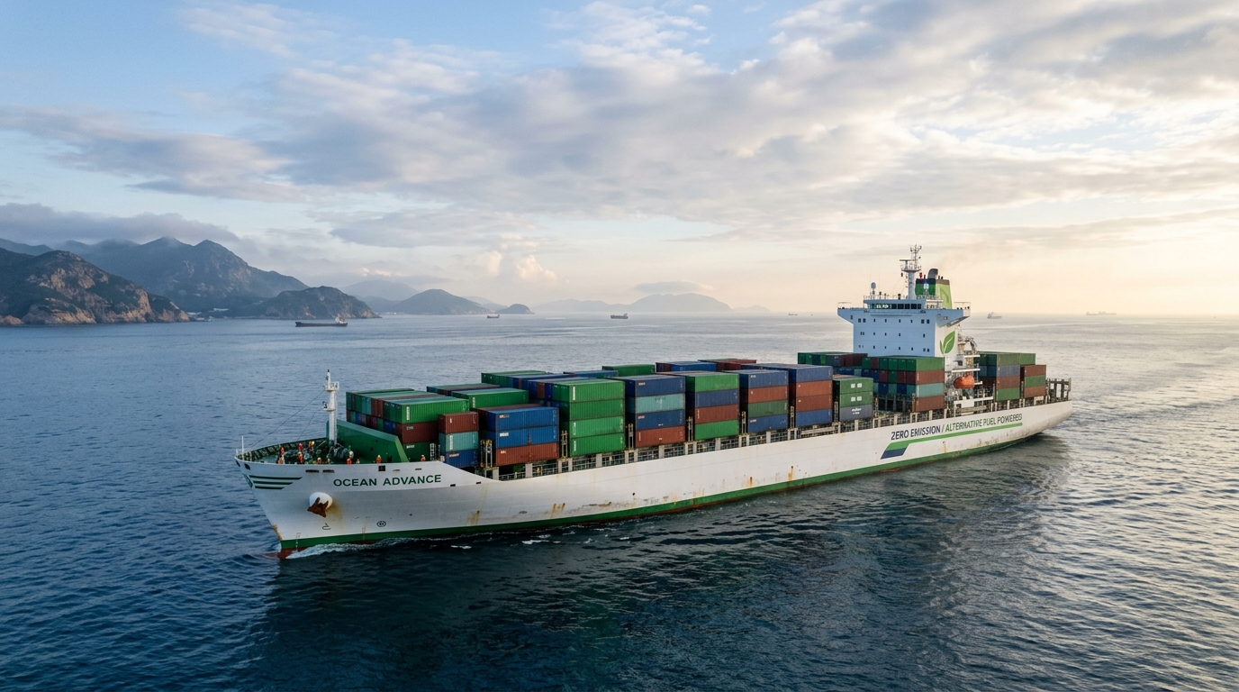 Navire porte-conteneurs à propulsion verte naviguant en mer