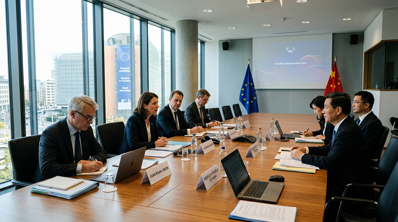 Négociateurs européens et chinois lors de discussions commerciales à Bruxelles
