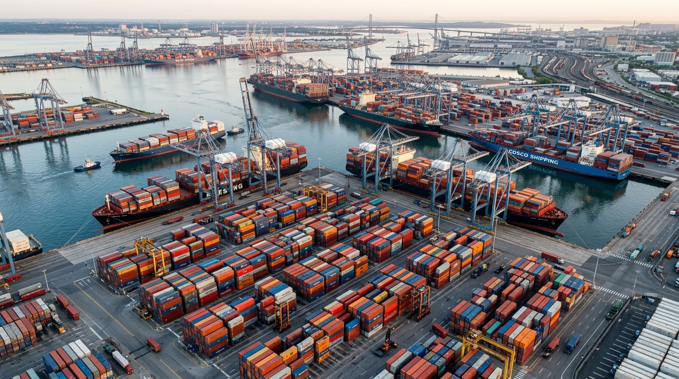 Port à conteneurs avec navires de transport maritime