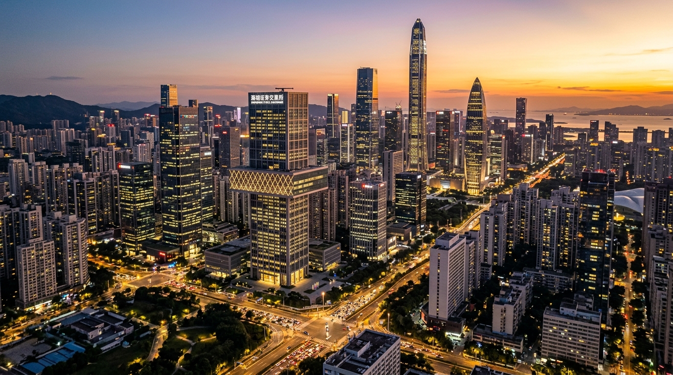 Quartier financier de Shenzhen au crépuscule