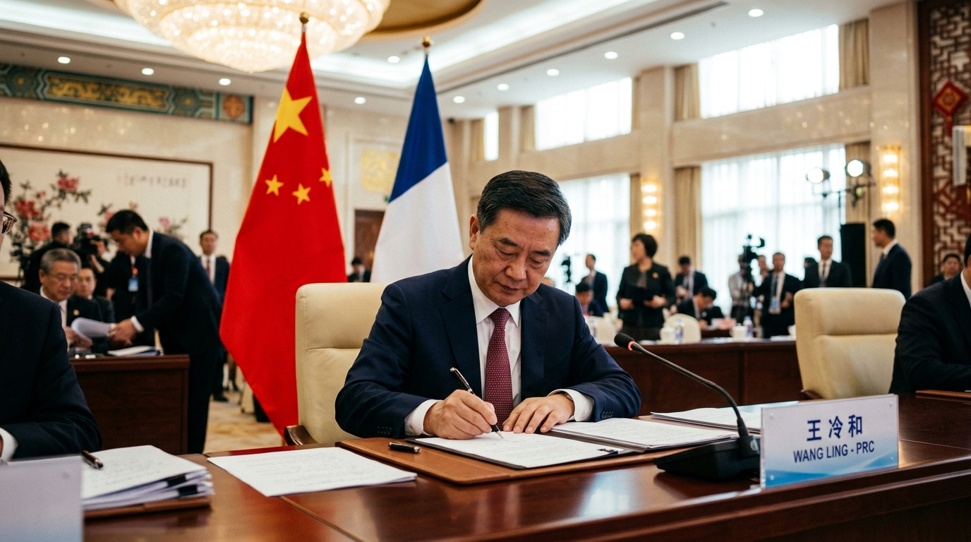 Signature d'un accord commercial entre deux délégations diplomatiques