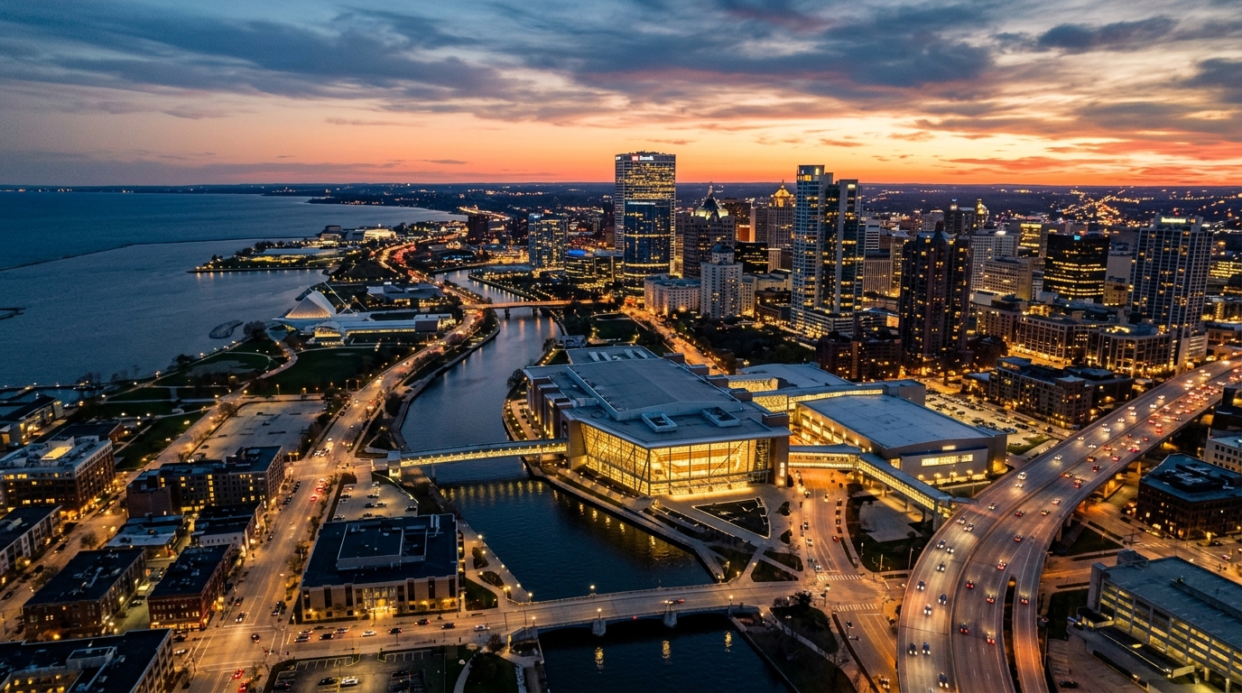 Skyline de Milwaukee au crépuscule, ville hôte du G20 Trade Ministerial