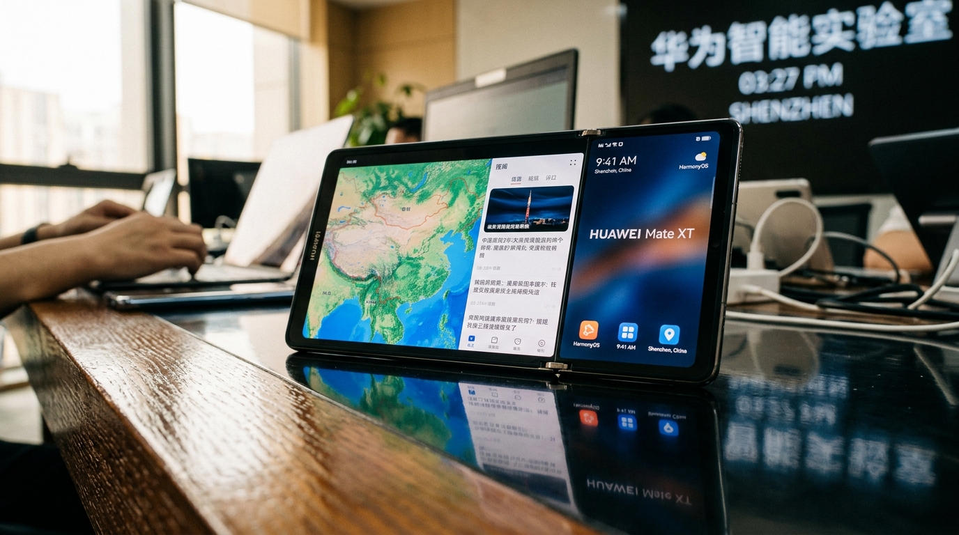 Smartphone trifold Huawei Mate XT 2 déplié