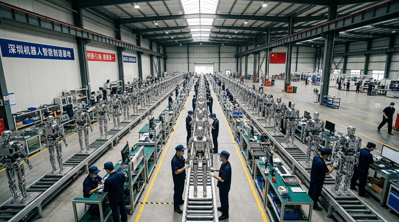 Usine de fabrication de robots humanoïdes en Chine
