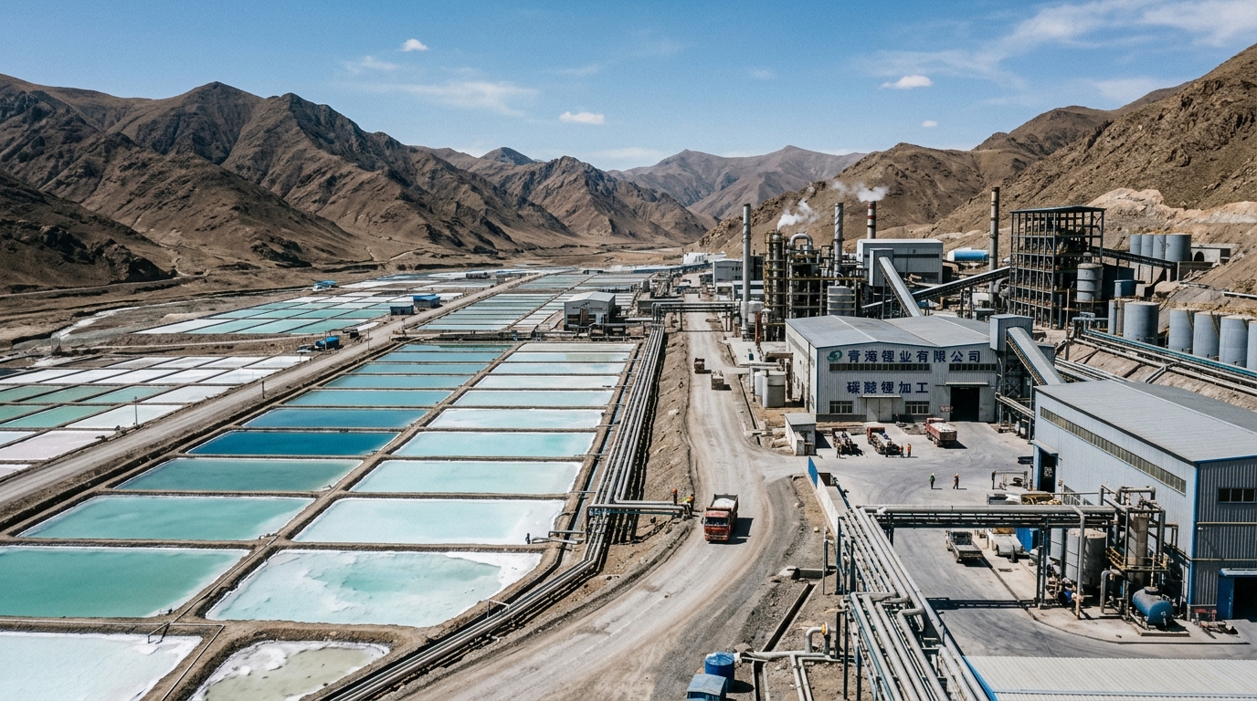 Usine de traitement du carbonate de lithium dans une vallée de montagne en Chine