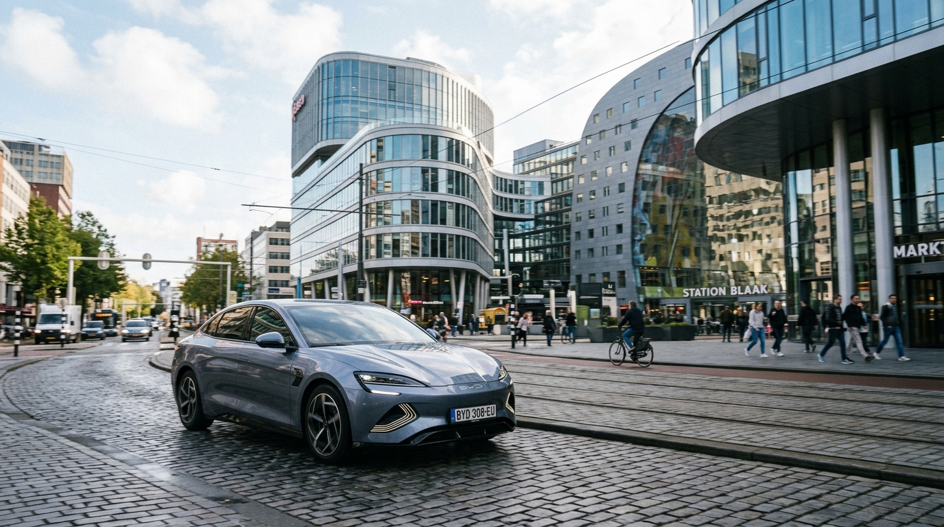 Véhicule électrique BYD dans une rue européenne