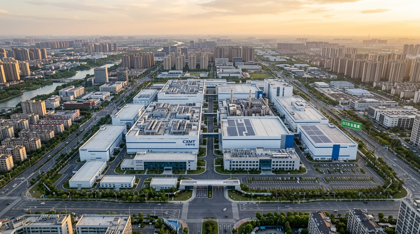 Vue aérienne d'une usine de semi-conducteurs à Hefei, Chine